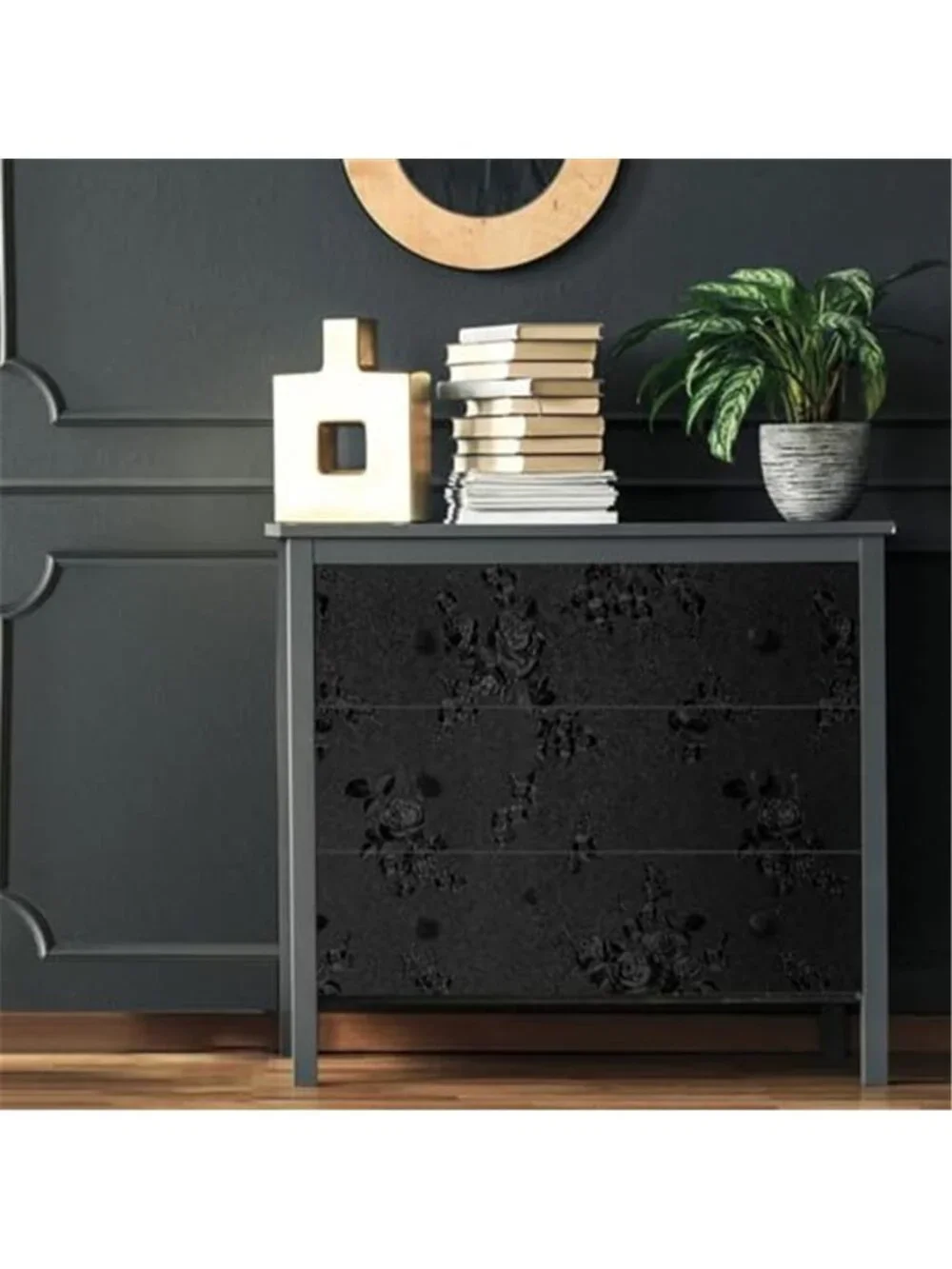Black Floral Peel Stick Wallpaper Embossed Textured Removable Vinyl Contact